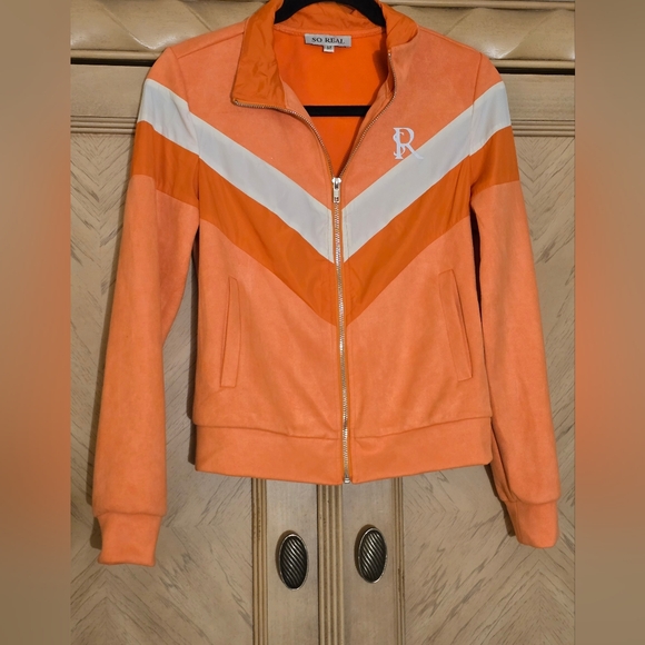 SO REAL Size Medium Orange and white track jacket. Please read description. - Picture 8 of 10